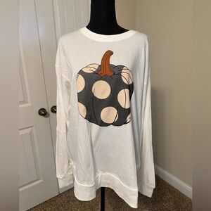 White Long Sleeve Shirt with Pumpkin Graphic